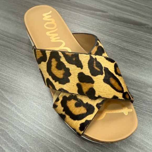 Sam Edelman Audrea Slide Sandals Women's Size 6 Lamb Fur Shoes Leopard Print - Picture 12 of 16